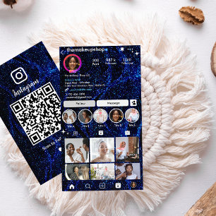 Carte de visite Instagram Navy Blue QR Code Réseau