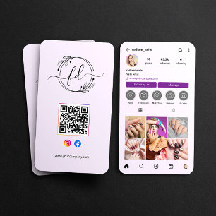 Carte De Visite Instagram Profil ongle artiste photo grille QR Cod