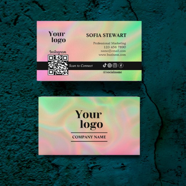 Carte De Visite Instagram Qr Code Holographique Esthétique social (Instagram Qr Code Holographic Aesthetician Social Business Card)