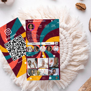 Carte De Visite Instagram Retro Vintage Rays QR Code Médias sociau