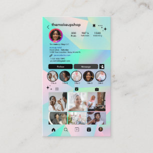 Carte De Visite Instagram Turquoise et rose Holographique QR média