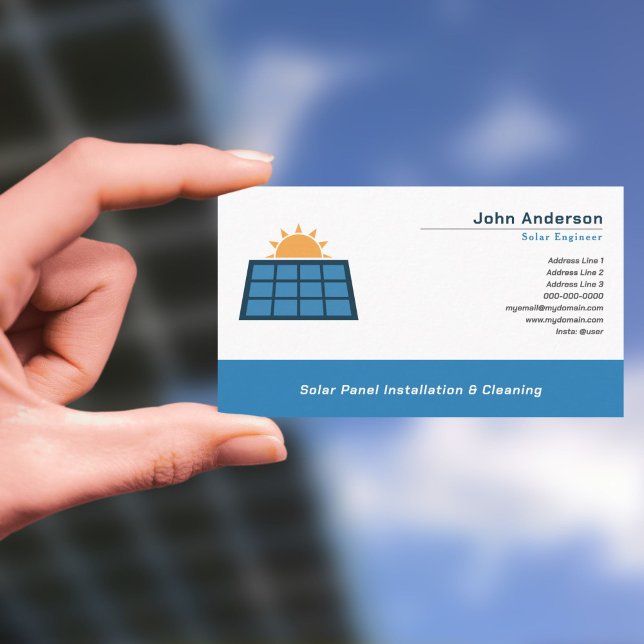 Carte De Visite Installation et nettoyage du panneau solaire (Solar Panel Installation & Cleaning Business Card)