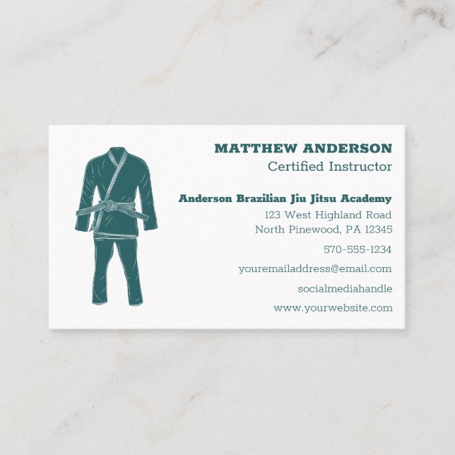 Carte De Visite Instructeur brésilien Jiu Jitsu BJJ School Turquoi (Devant)