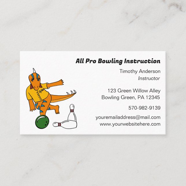 Carte De Visite Instructeur de bowling, Bowling Alley Dinosaur (Devant)