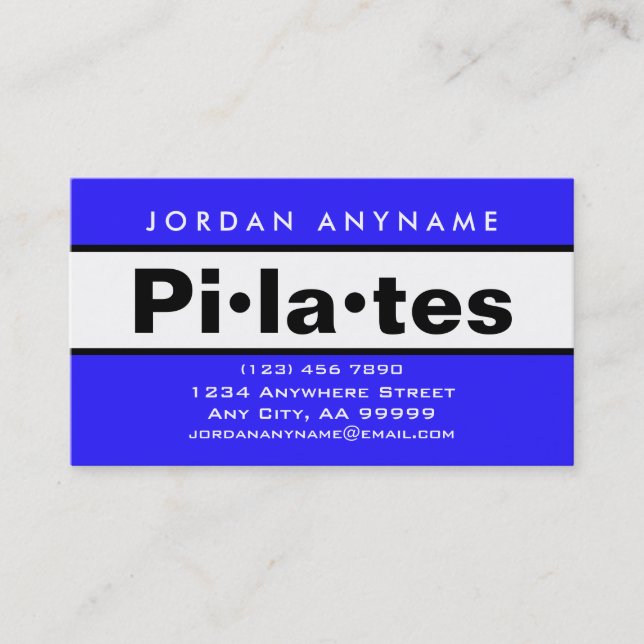 Carte De Visite Instructeur de classe Pilates Gras Bleu et Blanc (Devant)