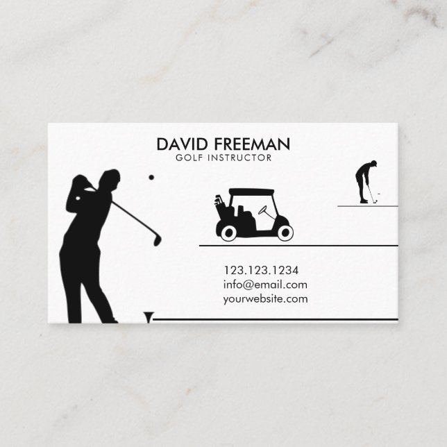 Carte De Visite Instructeur de golf blanc Golfer & Panier moderne (Devant)