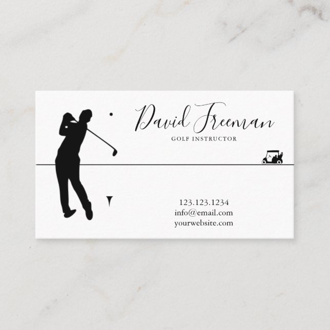 Carte De Visite Instructeur de golf blanc Silhouette simple (Devant)