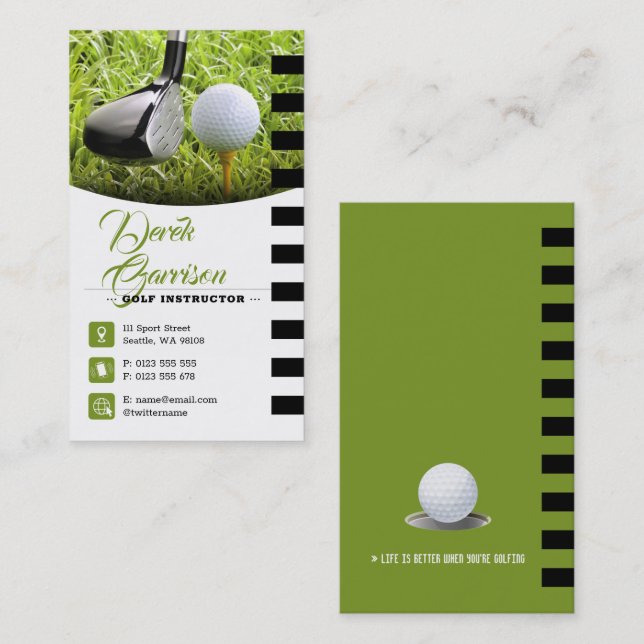 Carte De Visite Instructeur de golf | Cours de golf professionnel (Devant / Derrière)