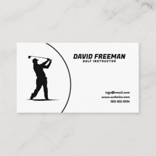 Carte De Visite Instructeur de golf moderne Black and White Swing