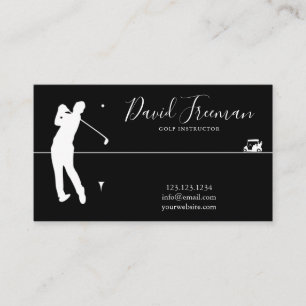 Carte De Visite Instructeur de golf noir Silhouette Swing Simple