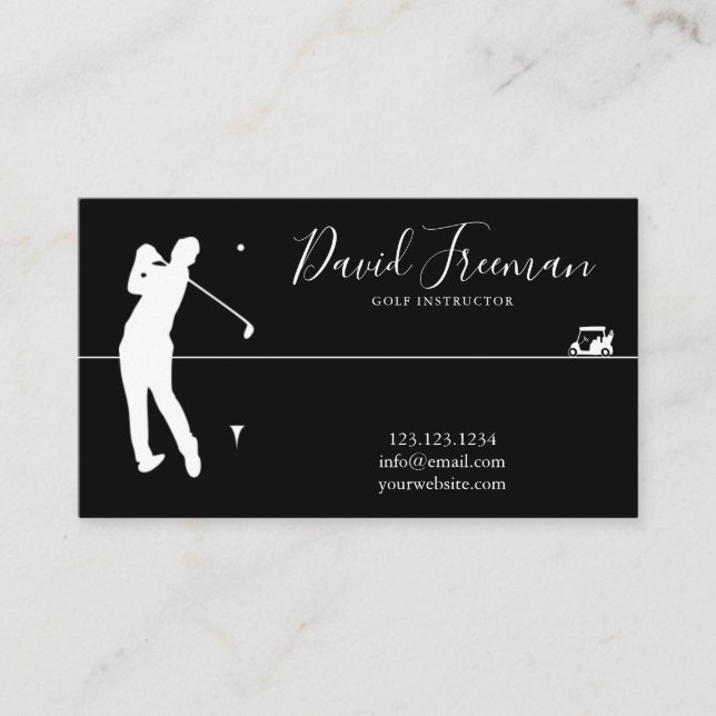 Carte De Visite Instructeur de golf noir Silhouette Swing Simple (Devant)