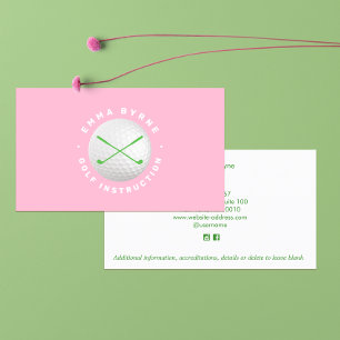 Carte De Visite Instructeur de golf Pro Pink Crossed Clubs Busi