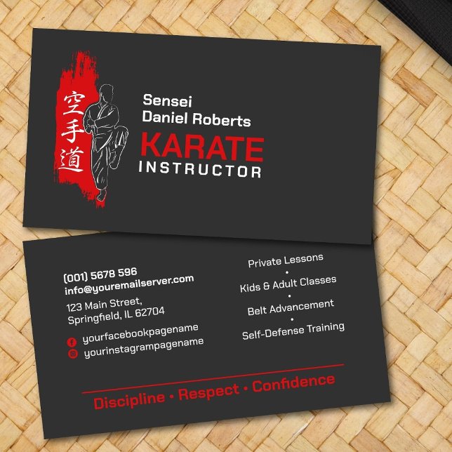 Carte De Visite Instructeur de karaté - silhouette Kanji et karate (Créateur téléchargé)