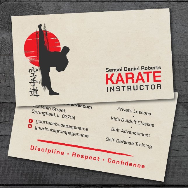 Carte De Visite Instructeur de karaté - silhouette Kanji et karate (Créateur téléchargé)