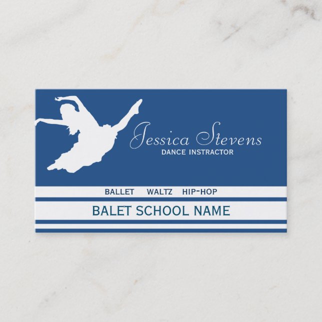 Carte De Visite Instructeur de l'école de danse blanche et bleue (Devant)