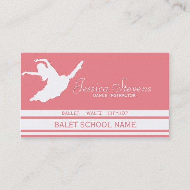 Carte De Visite Instructeur de l'école de danse blanche et rose (Devant)