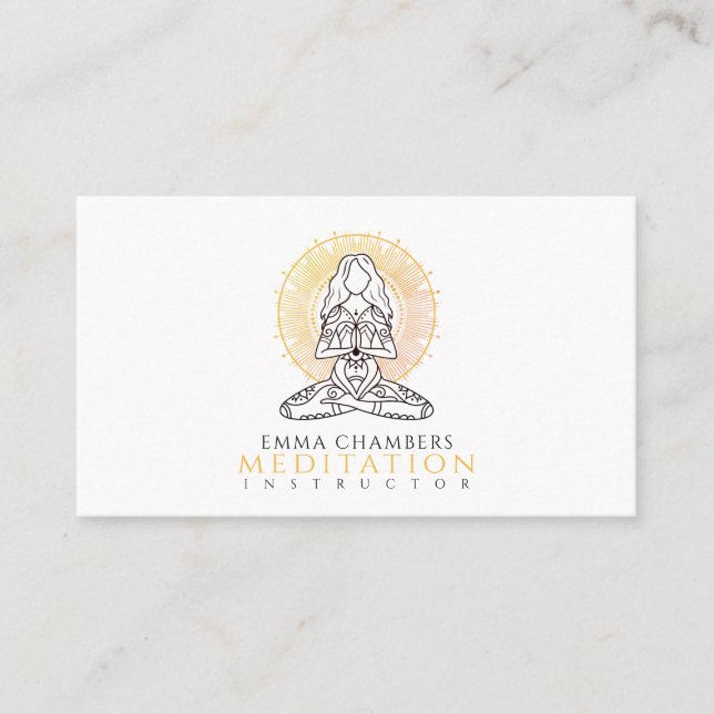 Carte De Visite Instructeur de méditation Lotus Pose Gold Mandala (Devant)