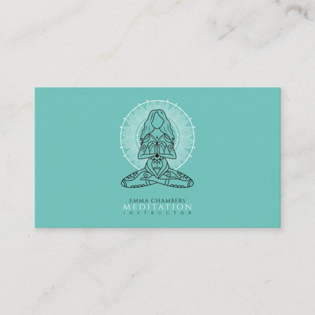 Carte De Visite Instructeur de méditation Lotus Pose Mandala Green (Devant)