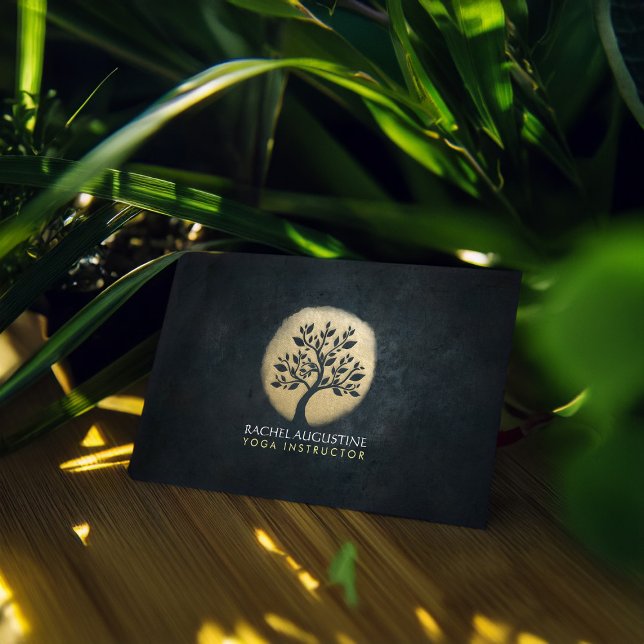 Carte De Visite Instructeur de méditation Yoga Studio Black Gold T (Créateur téléchargé)