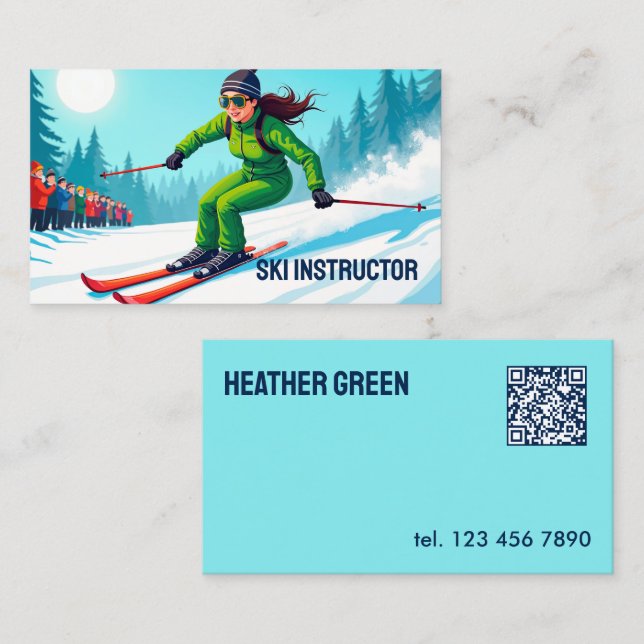 Carte De Visite Instructeur de ski QR personnalisé (Devant / Derrière)