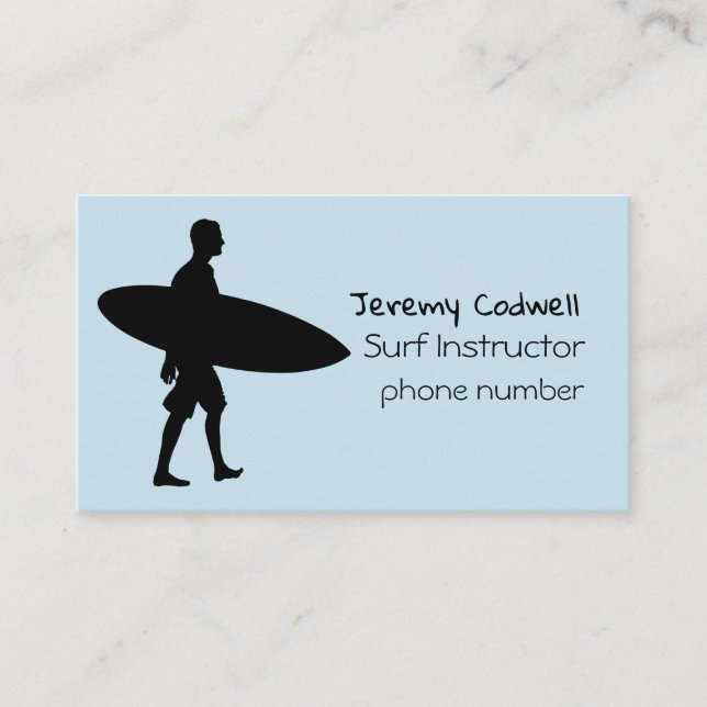 Carte De Visite Instructeur de Surf bleu clair Cool (Devant)