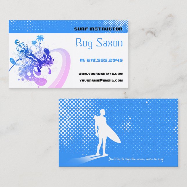 Carte De Visite Instructeur de surf | Vacances actives Surfboard (Devant / Derrière)