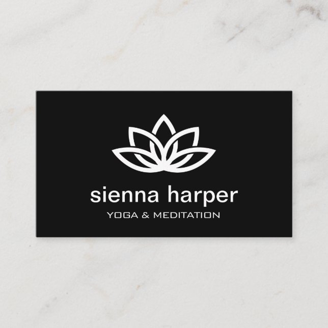 Carte De Visite Instructeur de Yoga à fleurs Lotus Noir (Devant)