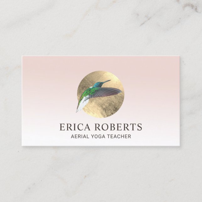 Carte De Visite Instructeur de yoga aérien de colibri rose pâle (Devant)