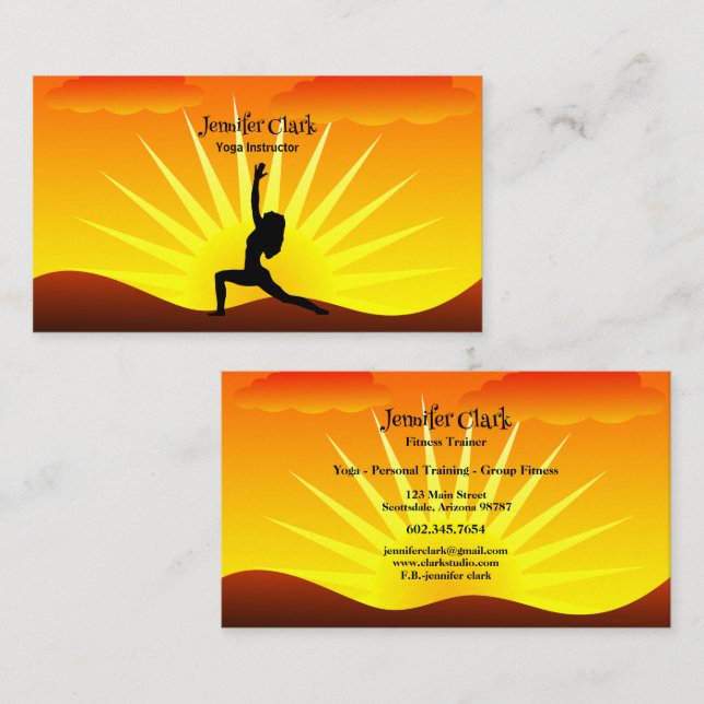 Carte De Visite Instructeur de Yoga Coucher du soleil Yoga Pose Si (Devant / Derrière)