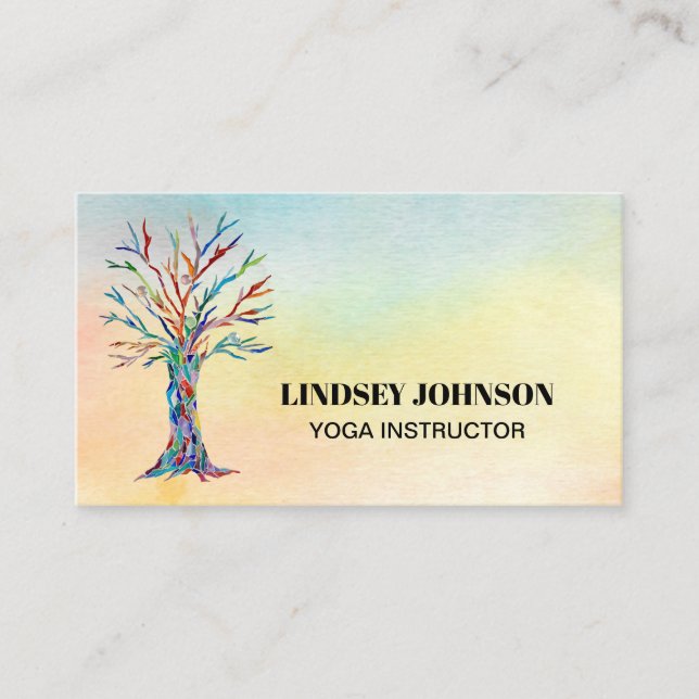 Carte De Visite Instructeur de Yoga d'aquarelle de l'arbre de vie (Devant)