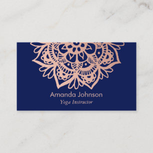 Carte De Visite Instructeur de Yoga Dark Blue Rose moderne Gold Ma