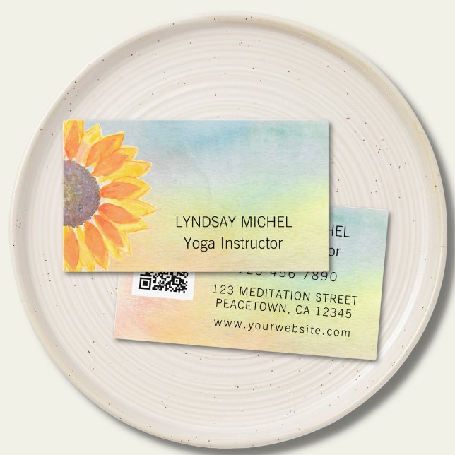 Carte De Visite Instructeur de Yoga de code QR de tournesol (Créateur téléchargé)
