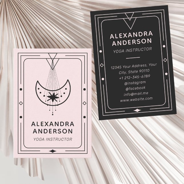 Carte De Visite Instructeur de Yoga de lune de croissant céleste g (Geometric Celestial Crescent Moon Yoga Instructor Business Card)