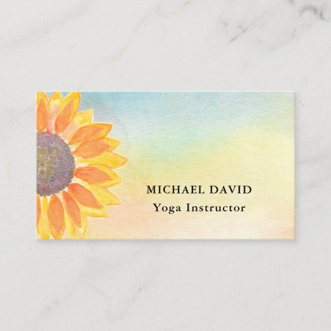 Carte De Visite Instructeur de Yoga de tournesol d'aquarelle (Devant)