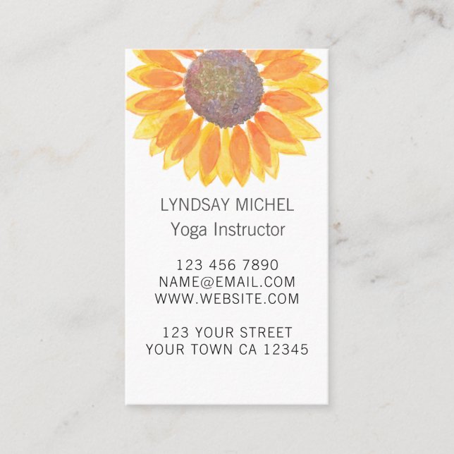 Carte de visite instructeur de Yoga de tournesol j (Devant)