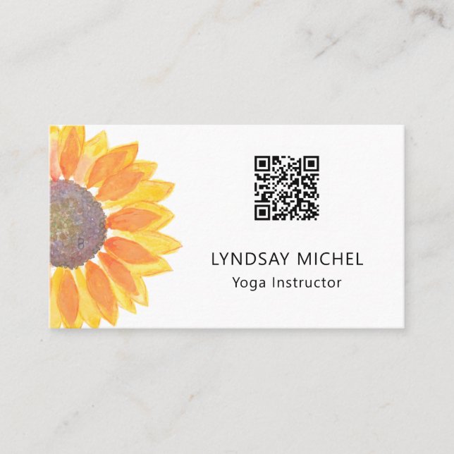Carte De Visite Instructeur de Yoga de tournesol QR Code (Devant)