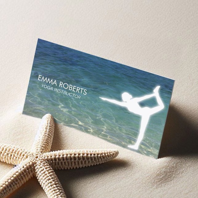 Carte De Visite Instructeur de yoga Elegant Océan Bleu (Créateur téléchargé)