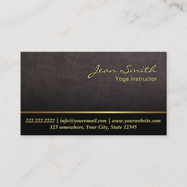 Carte de visite instructeur de Yoga en cuir foncé (Devant)