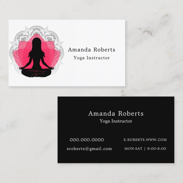 Carte De Visite Instructeur de Yoga Fleur de Lotus Rose Chaud (Devant / Derrière)