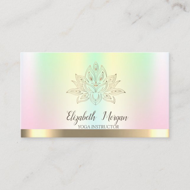 Carte De Visite Instructeur de Yoga Gold Lotus Iridescente (Devant)