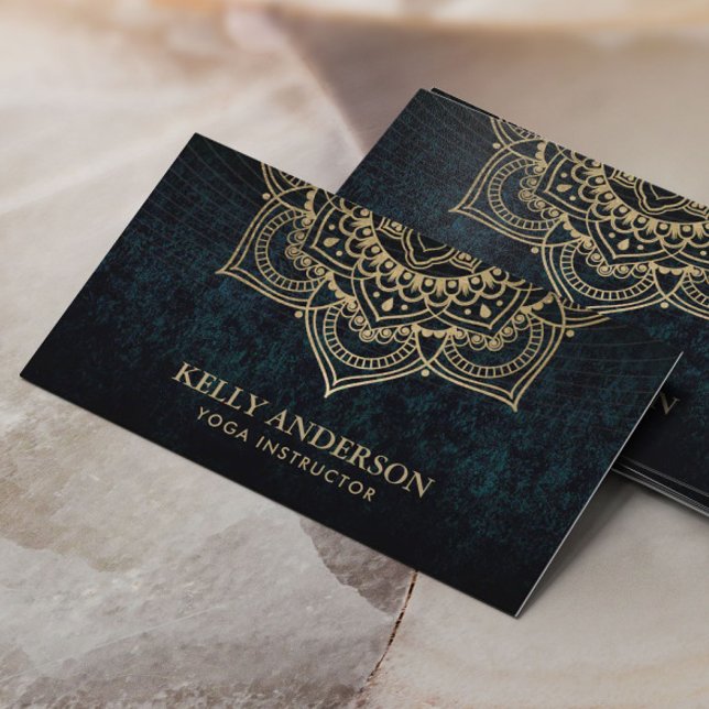 Carte De Visite Instructeur de Yoga Gold Lotus Mandala Dark (Créateur téléchargé)