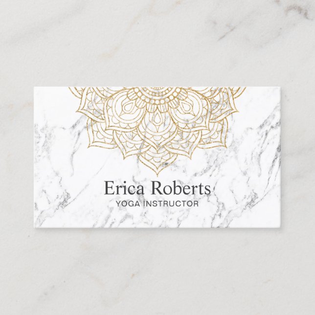 Carte De Visite Instructeur de Yoga Gold Lotus Mandala Marbre blan (Devant)