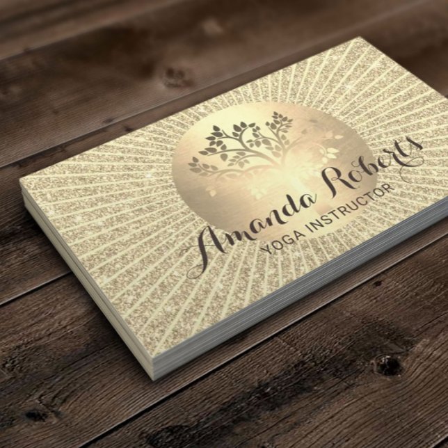 Carte De Visite Instructeur de yoga Gold Tree Cercle (Créateur téléchargé)