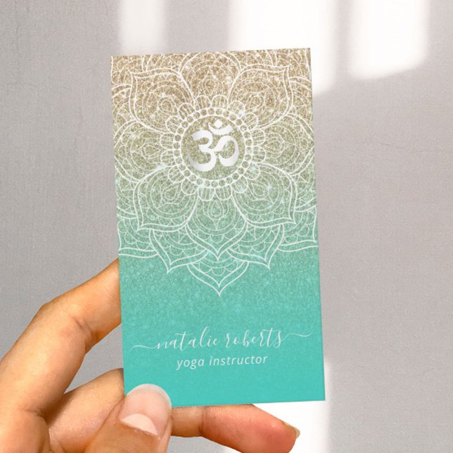 Carte De Visite Instructeur de Yoga Gold & Turquoise Lotus Mandala (Créateur téléchargé)