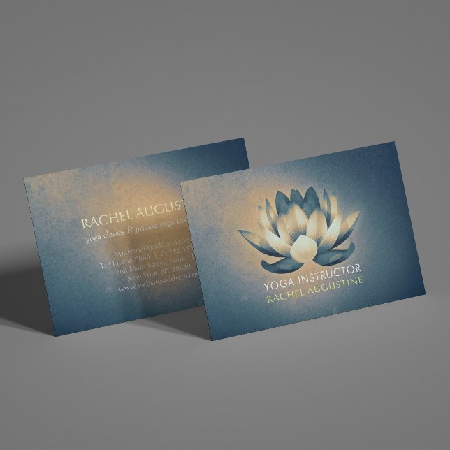 Carte De Visite Instructeur de Yoga Lotus et Grunge Bleu Chic (Créateur téléchargé)