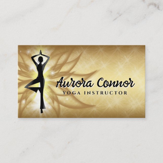Carte De Visite Instructeur de Yoga Lotus Fleur Vie saine Or (Devant)