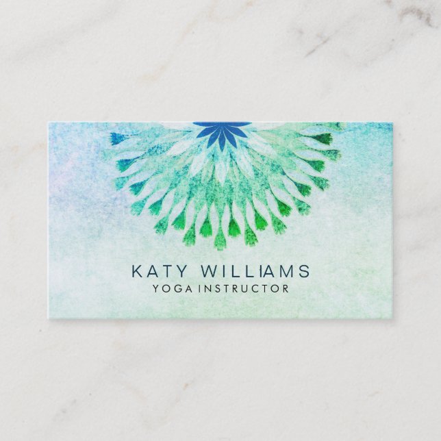 Carte De Visite Instructeur de yoga - Lotus Flower Aquarelle Turqu (Devant)
