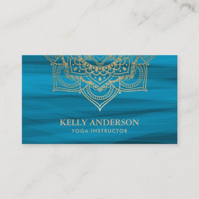 Carte De Visite Instructeur de Yoga Lotus Mandala Turquoise & Gold (Devant)