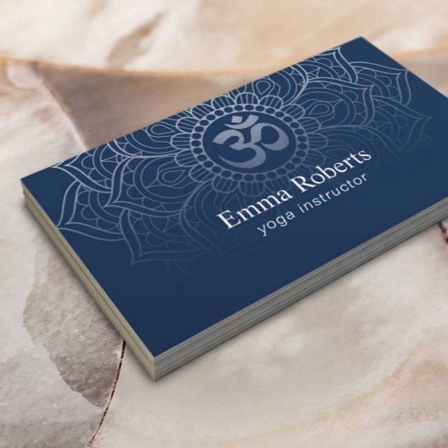Carte De Visite Instructeur de yoga Mandala Om Signer Elégant bleu (Créateur téléchargé)