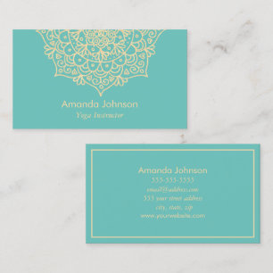 Carte De Visite Instructeur de Yoga Mandala Turquoise et or modern